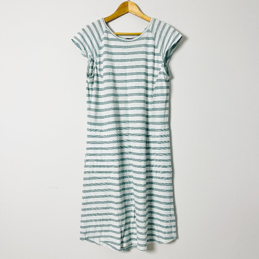 2/$30 Nau Organic Cotton Hemp Striped Green Cap Sleeve T-Shirt Dress M